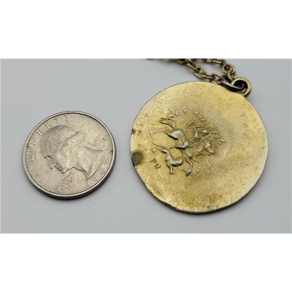 Vintage FM Athena Greek Coin Medallion Necklace Gold Tone Museum Replica 24" - Picture 4 of 8